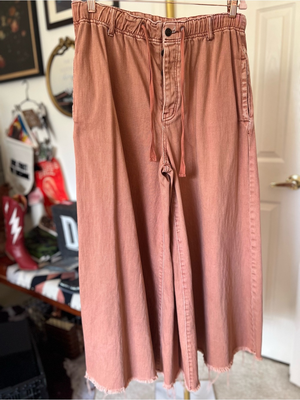 We The Free Free People Rust Extra Wide-Leg Drawstring Jeans Medium NWOT